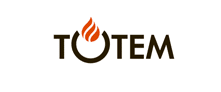 Logo TOTEM : Identité visuelle avec flamme orange Logo TOTEM en lettres noires avec une flamme orange stylisée jaillissant d'un réceptacle circulaire.